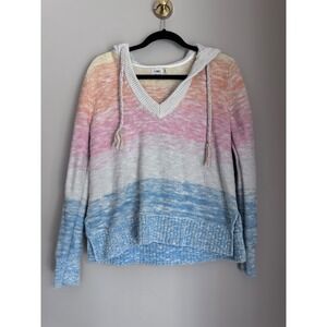 Faherty Brand Organic Cotton Sunset Ombre Stripe Knit Hoodie Sweater Womens S